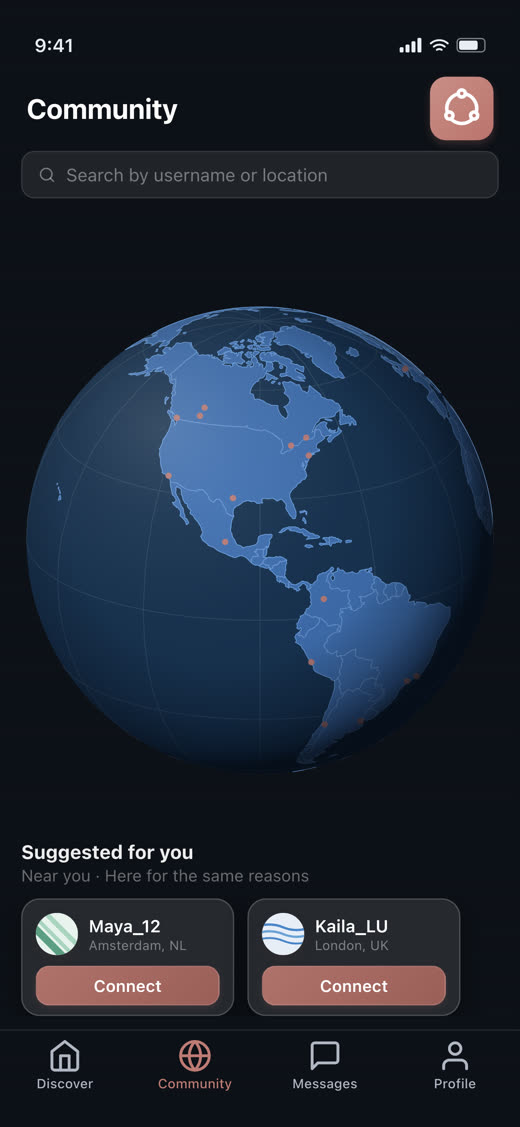 The Reni community globe showing members around the world